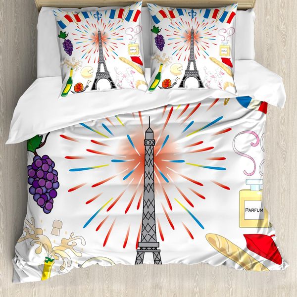 Abakuhaus Set Copripiumino Per Letto Singolo Torre Eiffel, Articoli Per Feste Parigine, Antiacaro, Adatto A Chi Soffre Di Allergie, Con Federa, 200 Cm X 200 Cm - 80 X 80 Cm, Multicolore-image