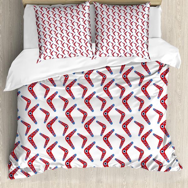 Abakuhaus Set Copripiumino Aborigeno Per Letti Singoli, Motivo Boomerang, Antiacaro, Adatto A Chi Soffre Di Allergie, Con Federa, 200 Cm X 200 Cm - 80 X 80 Cm, Vermiglio Multicolore-image