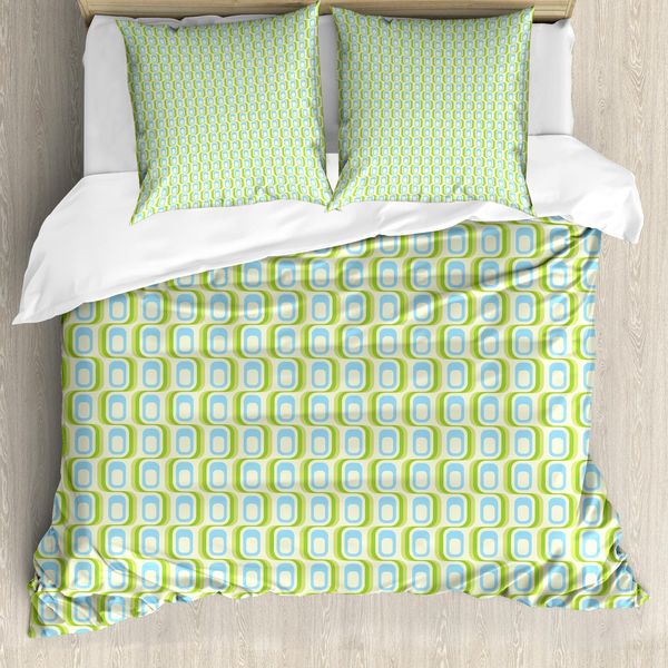Abakuhaus Set Copripiumino Per Letto Singolo, Motivo Astratto Retrò, Antiacaro, Adatto A Chi Soffre Di Allergie, Con Federa, 155 Cm X 220 Cm - 80 X 80 Cm, Verde Mela E Azzurro Cielo-image