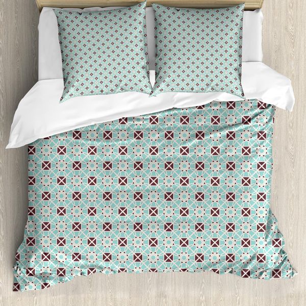 Abakuhaus Set Copripiumino Aborigeno Per Letti Singoli, Motivo Floreale, Antiacaro, Adatto A Chi Soffre Di Allergie, Con Federa, 155 Cm X 220 Cm - 80 X 80 Cm, Seafoam Dark Mauve-image