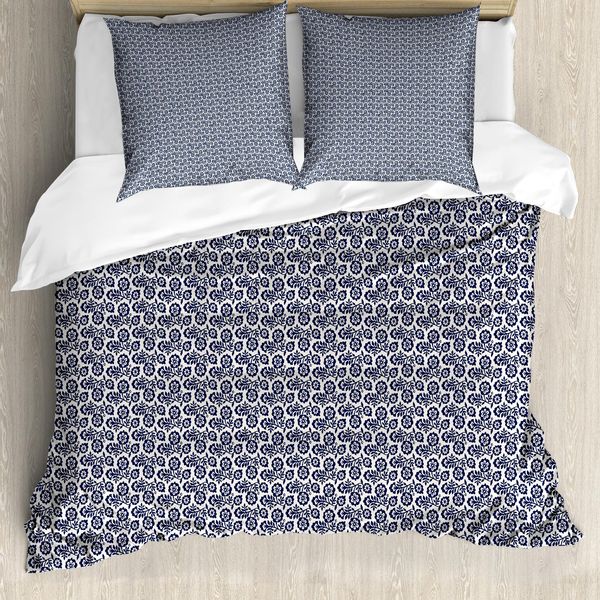 Abakuhaus Set Copripiumino Per Letti Singoli, Motivi Floreali Monocromatici, Antiacaro, Adatto A Chi Soffre Di Allergie, Con Federa, 200 Cm X 200 Cm - 80 X 80 Cm, Viola Blu Bianco Sporco-image