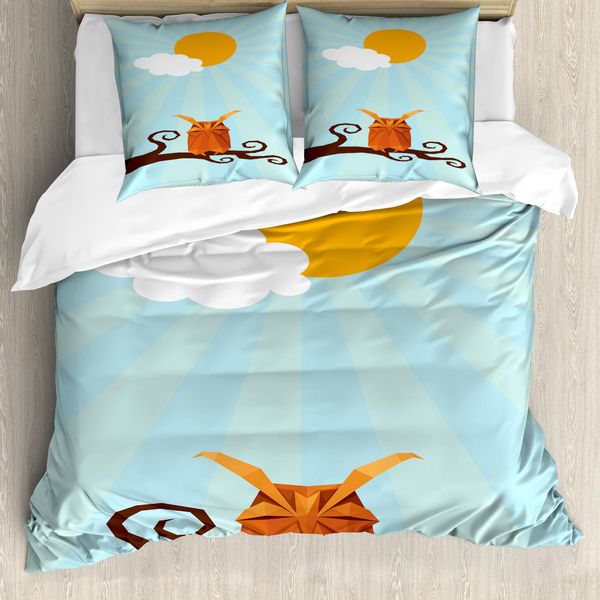 Abakuhaus Set Copripiumino Con Stampa Gufo Per Letti Singoli, Sleepy Vogel Sunburst, Antiacaro, Adatto A Chi Soffre Di Allergie, Con Federa, 155 Cm X 220 Cm - 80 X 80 Cm, Multicolore-image