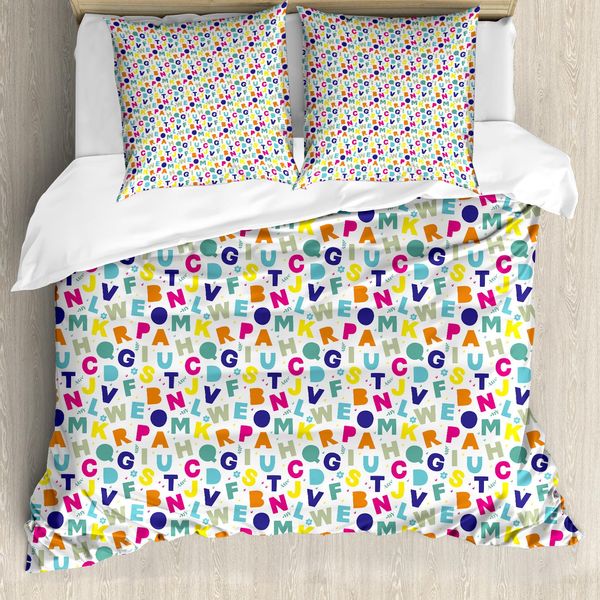 Abakuhaus Set Copripiumino Per Letti Singoli, Lettere Colorate Semplici, Antiacaro, Adatto A Chi Soffre Di Allergie, Con Federa, 200 Cm X 200 Cm - 80 X 80 Cm, Multicolore-image