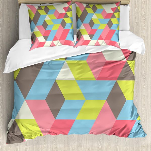 Abakuhaus Set Copripiumino Geometrico Per Letti Singoli, Motivi Poligonali Colorati, Antiacaro, Adatto A Chi Soffre Di Allergie, Con Federa, 200 Cm X 200 Cm - 80 X 80 Cm, Multicolore-image