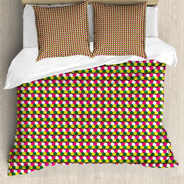 Abakuhaus Set Copripiumino Astratto Per Letti Singoli, Motivo Esagonale Ripetuto, Antiacaro, Adatto A Chi Soffre Di Allergie, Con Federa, 155 Cm X 220 Cm - 80 X 80 Cm, Multicolore-image