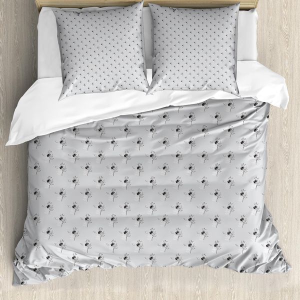 Abakuhaus Set Copripiumino Per Letto Singolo, Romantico Monochrome Roses, Antiacaro Adatto A Chi Soffre Di Allergie Con Federa, 155 Cm X 220 Cm - 80 X 80 Cm, Pale Taupe Coke Grigio-image