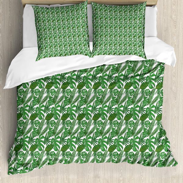 Abakuhaus Set Copripiumino Philodendron Per Letti Singoli, Giungla Tropicale Estiva, Antiacaro, Adatto A Chi Soffre Di Allergie, Con Federa, 155 Cm X 220 Cm - 80 X 80 Cm, Verde Felce Verde Oliva-image