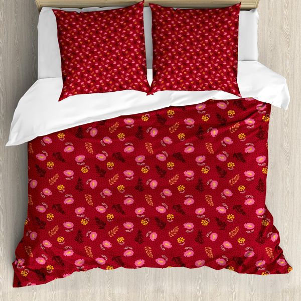 Abakuhaus Set Copripiumino Per Letti Singoli, Motivi Floreali E Pois, Antiacaro, Adatto A Chi Soffre Di Allergie, Con Federa, 155 Cm X 220 Cm - 80 X 80 Cm, Rosa Rubino-image