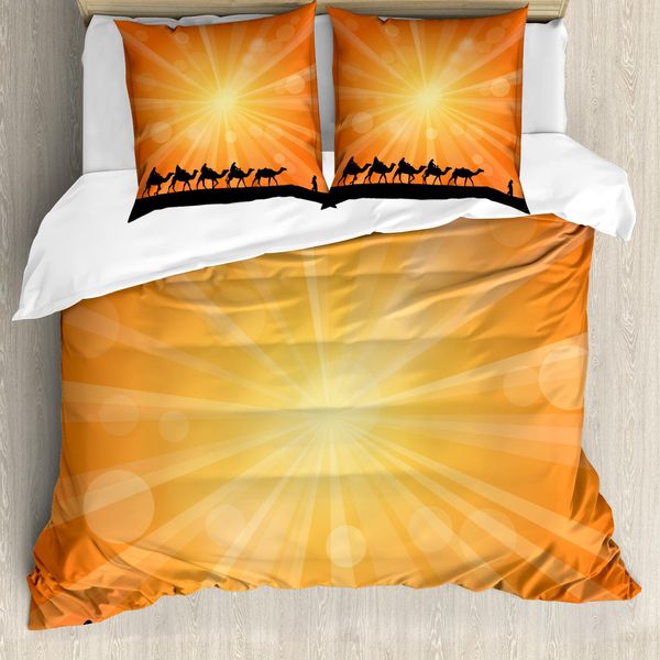 Abakuhaus Set Copripiumino Per Letti Singoli, Effetto Sunburst E Cammelli, Antiacaro, Adatto A Chi Soffre Di Allergie, Con Federa, 155 Cm X 220 Cm - 80 X 80 Cm, Grigio Antracite Arancione-image