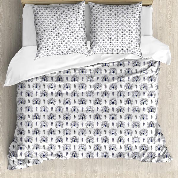 Abakuhaus Set Copripiumino Peacock Per Letti Singoli, Motivo Boho Con Uccelli, Antiacaro, Adatto A Chi Soffre Di Allergie, Con Federa, 155 Cm X 220 Cm - 80 X 80 Cm, Indaco Multicolore-image