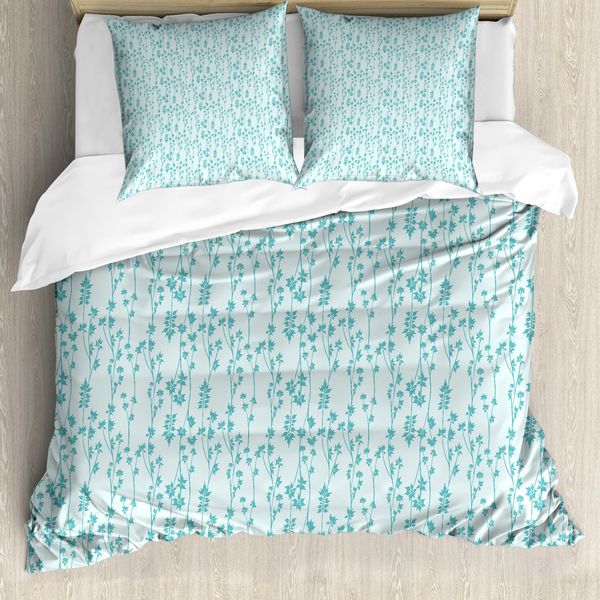 Abakuhaus Set Copripiumino Per Letti Singoli, Foglie Di Eucalipto In Fiore, Antiacaro, Adatto A Chi Soffre Di Allergie, Con Federa, 200 Cm X 200 Cm - 80 X 80 Cm, Blu Cadetto Blu Cadetto-image