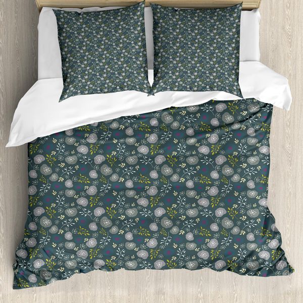 Set Copripiumino Botanico Abakuhaus Per Letti Singoli, Elementi Boschivi E Macchie, Antiacaro, Adatto A Chi Soffre Di Allergie, Con Federa, 155 Cm X 220 Cm - 80 X 80 Cm, Multicolore-image