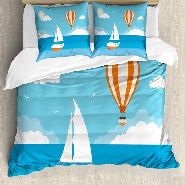 Abakuhaus Set Copripiumino Per Letto Singolo, Barca Vacanze Mare, Antiacaro Adatto A Chi Soffre Di Allergie Con Federa, 200 Cm X 200 Cm - 80 X 80 Cm, Sky Blue Burnt Sienna-image