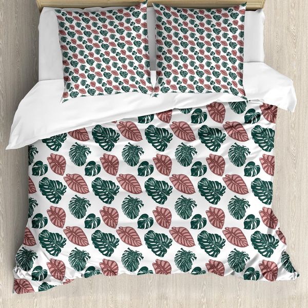 Abakuhaus Set Copripiumino Per Letto Singolo Philodendron, Tropic Forstbotanik, Antiacaro, Adatto A Chi Soffre Di Allergie, Con Federa, 155 Cm X 220 Cm - 80 X 80 Cm, Bianco Verde Salmone Chiaro-image