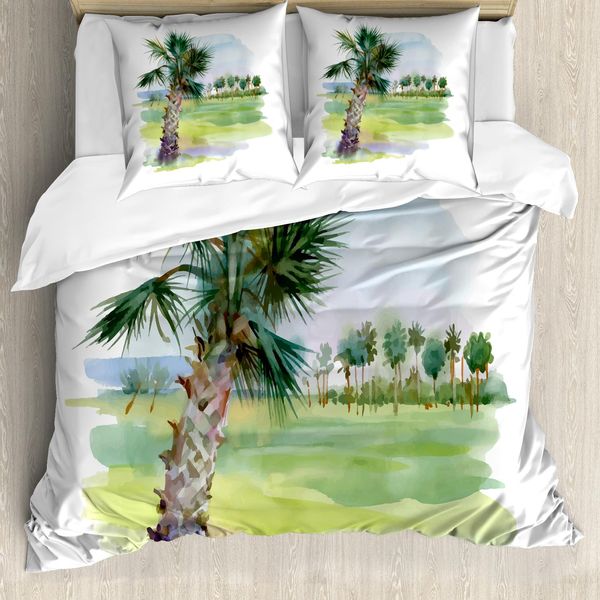 Abakuhaus Set Copripiumino Per Letto Singolo, Dipinto Ad Acquerello Natur, Antiacaro, Adatto A Chi Soffre Di Allergie, Con Federa, 155 Cm X 220 Cm - 80 X 80 Cm, Pale Taupe Multicolor-image