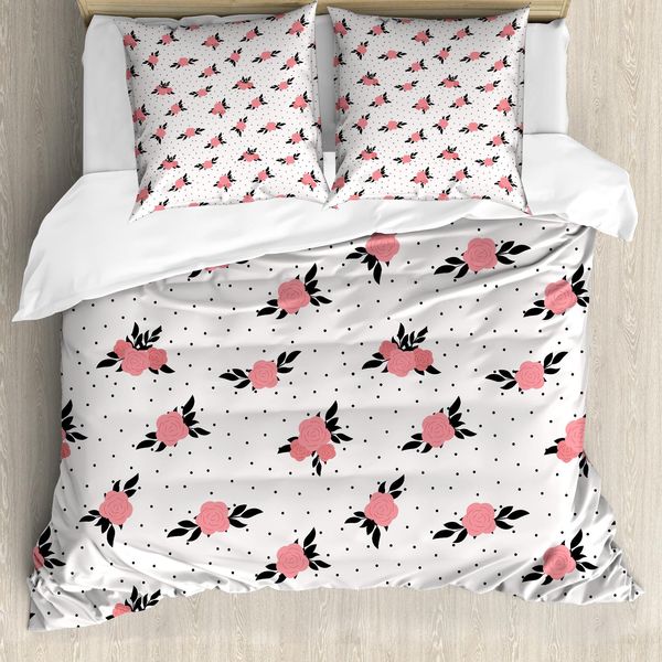 Abakuhaus Set Copripiumino Per Letto Singolo, Rose E Foglie Vintage, Antiacaro, Adatto A Chi Soffre Di Allergie, Con Federa, 155 Cm X 220 Cm - 80 X 80 Cm, Rosa Corallo Baby-image
