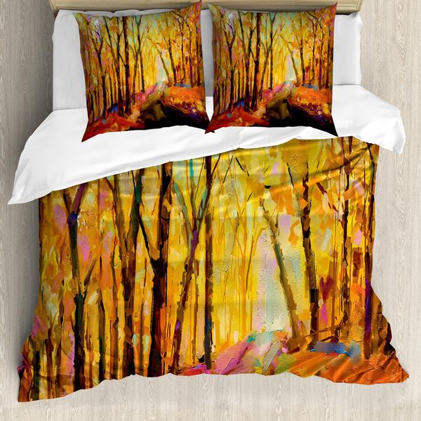 Abakuhaus Set Copripiumino Autunnale Per Letti Singoli, Paesaggio Boschivo Autunnale, Antiacaro, Adatto A Chi Soffre Di Allergie, Con Federa, 155 Cm X 220 Cm - 80 X 80 Cm, Multicolore-image