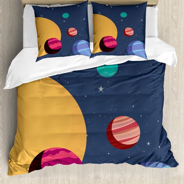 Abakuhaus Set Copripiumino Per Letti Singoli, Cartoon Pianeti Colorati, Antiacaro Adatto A Chi Soffre Di Allergie Con Federa, 200 Cm X 200 Cm - 80 X 80 Cm, Multicolore-image