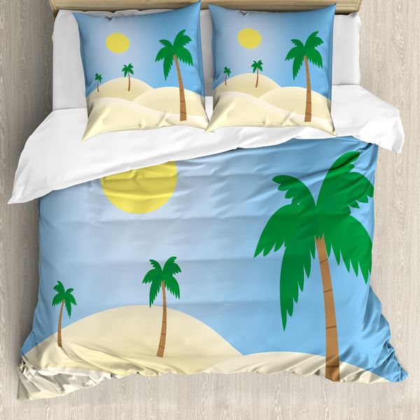 Abakuhaus Set Copripiumino Oase Per Letti Singoli, Palme E Cielo Soleggiato, Antiacaro, Adatto A Chi Soffre Di Allergie, Con Federa, 200 Cm X 200 Cm - 80 X 80 Cm, Multicolore-image