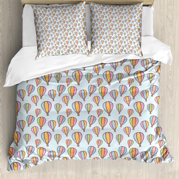 Abakuhaus Set Copripiumino Per Letto Singolo, Sky Vehicle Cartoon, Antiacaro, Adatto A Chi Soffre Di Allergie, Con Federa, 200 Cm X 200 Cm - 80 X 80 Cm, Baby Blue Multicolor-image