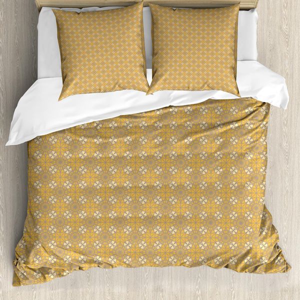 Abakuhaus Set Copripiumino Aborigeno Per Letti Singoli, Cerchi E Stelle, Antiacaro, Adatto A Chi Soffre Di Allergie, Con Federa, 200 Cm X 200 Cm - 80 X 80 Cm, Arancione Pallido, Tortora Caldo-image