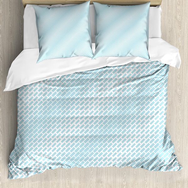 Set Copripiumino Abakuhaus Per Letti Singoli, Pastello Diagonale Rettangolare, Antiacaro, Adatto A Chi Soffre Di Allergie, Con Federa, 200 Cm X 200 Cm - 80 X 80 Cm, Azzurro E Bianco-image