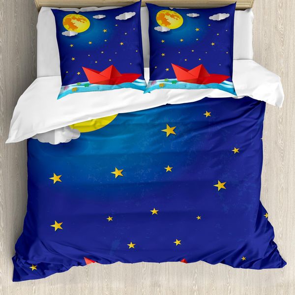 Abakuhaus Set Copripiumino Per Letto Singolo, Stile Origami, Barca, Antiacaro, Adatto A Chi Soffre Di Allergie, Con Federa, 200 Cm X 200 Cm - 80 X 80 Cm, Lavanda Scuro Multicolore-image