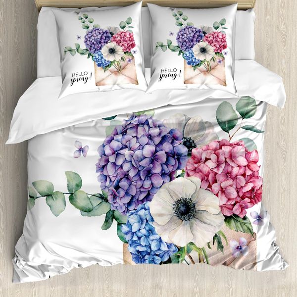 Set Copripiumino Abakuhaus Hortensie Per Letti Singoli, Hallo FrüHlings-Blumen-Kunst, Antiacaro, Adatto A Chi Soffre Di Allergie, Con Federa, 200 Cm X 200 Cm - 80 X 80 Cm, Multicolore-image