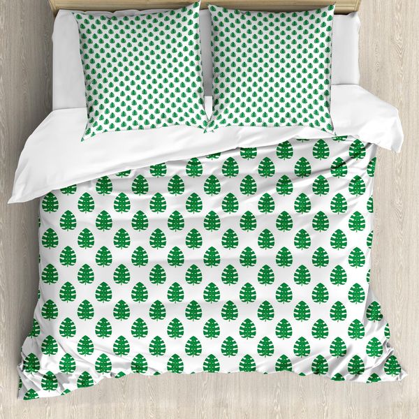 Abakuhaus Set Copripiumino Per Letto Singolo Philodendron, Monstera Monocromatico, Antiacaro, Adatto A Chi Soffre Di Allergie, Con Federa, 155 Cm X 220 Cm - 80 X 80 Cm, Verde Bianco-image
