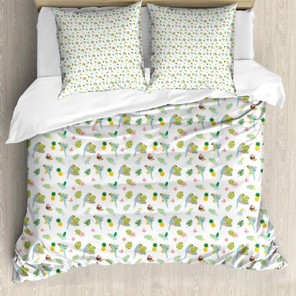 Abakuhaus Set Copripiumino Philodendron Per Letti Singoli, Cartoon Exotische Sommer, Antiacaro, Adatto A Chi Soffre Di Allergie, Con Federa, 200 Cm X 200 Cm - 80 X 80 Cm, Multicolore-image