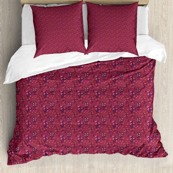 Abakuhaus Set Copripiumino Botanico Per Letti Singoli, Rami Fioriti Primaverili, Antiacaro, Adatto A Chi Soffre Di Allergie, Con Federa, 200 Cm X 200 Cm - 80 X 80 Cm, Lampone Melanzana-image