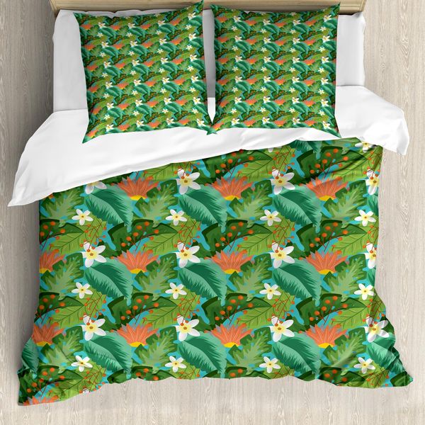 Abakuhaus Set Copripiumino Tropicale Per Letti Singoli, Close Up Exotische Plantation, Antiacaro, Adatto A Chi Soffre Di Allergie, Con Federa, 200 Cm X 200 Cm - 80 X 80 Cm, Multicolore-image