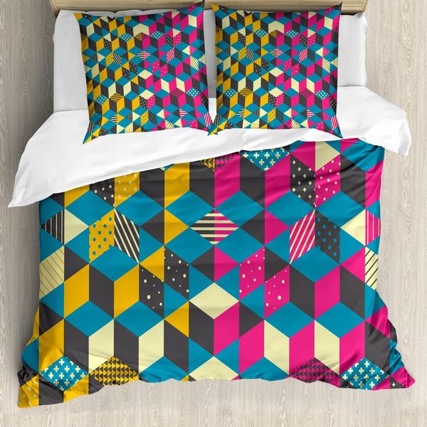 Abakuhaus Set Copripiumino Geometrico Per Letti Singoli, Blocchi Colorati Moderni, Antiacaro, Adatto A Chi Soffre Di Allergie, Con Federa, 155 Cm X 220 Cm - 80 X 80 Cm, Multicolore-image