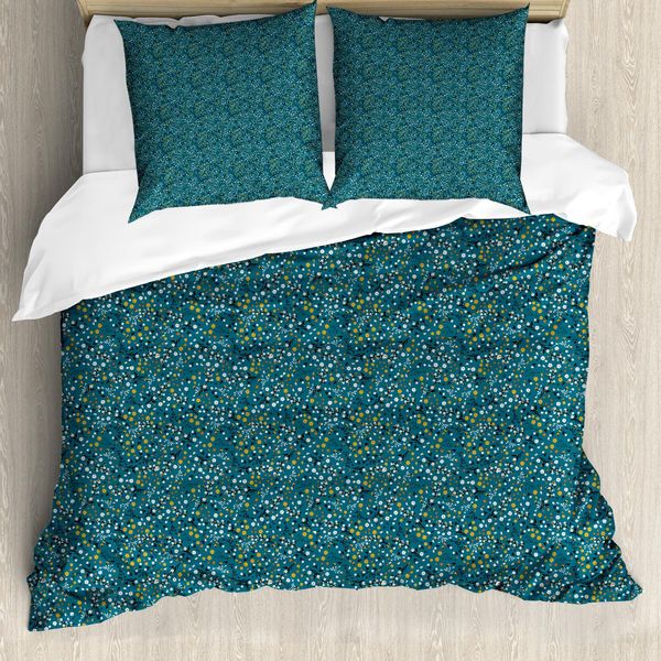 Set Copripiumino Abakuhaus Per Letti Singoli, Motivo Floreale Primaverile, Antiacaro E Anallergico, Con Federa, 155 Cm X 220 Cm - 80 X 80 Cm, Blu Mare Verde Acqua-image