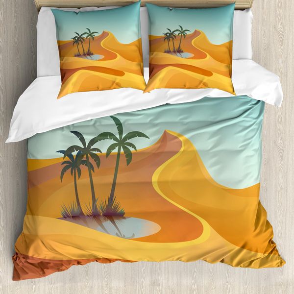 Abakuhaus Set Copripiumino Per Letto Singolo, Hills Palme Con Laghetto, Antiacaro, Adatto A Chi Soffre Di Allergie, Con Federa, 155 Cm X 220 Cm - 80 X 80 Cm, Multicolore-image
