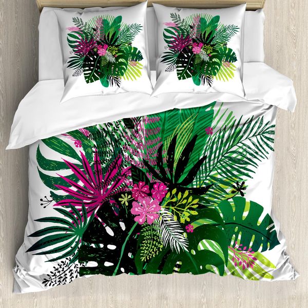 Abakuhaus Set Copripiumino Per Letto Singolo Philodendron, Bouquet Di Fiori Esotici, Antiacaro, Adatto A Chi Soffre Di Allergie, Con Federa, 155 Cm X 220 Cm - 80 X 80 Cm, Multicolore-image