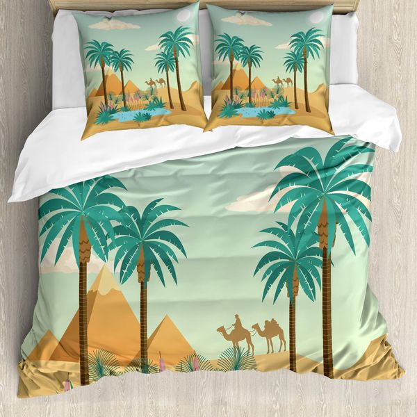 Abakuhaus Set Copripiumino Per Letti Singoli, Wildlife Desert Botanical Art, Antiacaro, Adatto A Chi Soffre Di Allergie, Con Federa, 155 Cm X 220 Cm - 80 X 80 Cm, Verde Menta Multicolore-image