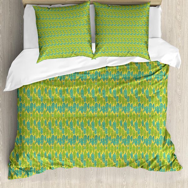 Abakuhaus Set Copripiumino Per Letto Singolo Philodendron, Foglie Estive Moderne, Antiacaro, Adatto A Chi Soffre Di Allergie, Con Federa, 155 Cm X 220 Cm - 80 X 80 Cm, Verde Senape-image