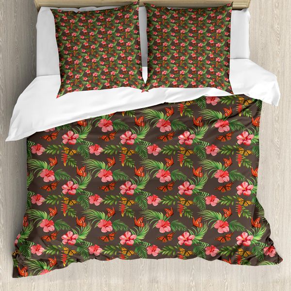 Abakuhaus Set Copripiumino Tropicale Per Letti Singoli, Motivi Esotici, Antiacaro, Adatto A Chi Soffre Di Allergie, Con Federa, 200 Cm X 200 Cm - 80 X 80 Cm, Arancione Pallido Corallo-image