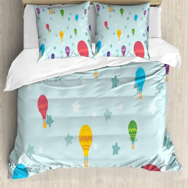 Abakuhaus Set Copripiumino Per Letto Singolo, Sky Travel Cartoon, Antiacaro, Adatto A Chi Soffre Di Allergie, Con Federa, 155 Cm X 220 Cm - 80 X 80 Cm, Multicolore-image