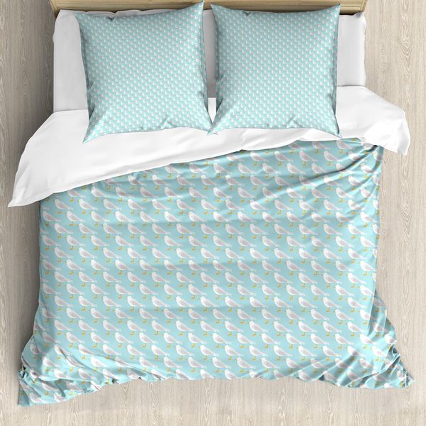 Abakuhaus Set Copripiumino Per Letto Singolo, Uccelli In Stile Cartone Animato, Antiacaro, Adatto A Chi Soffre Di Allergie, Con Federa, 200 Cm X 200 Cm - 80 X 80 Cm, Blu Multicolore-image