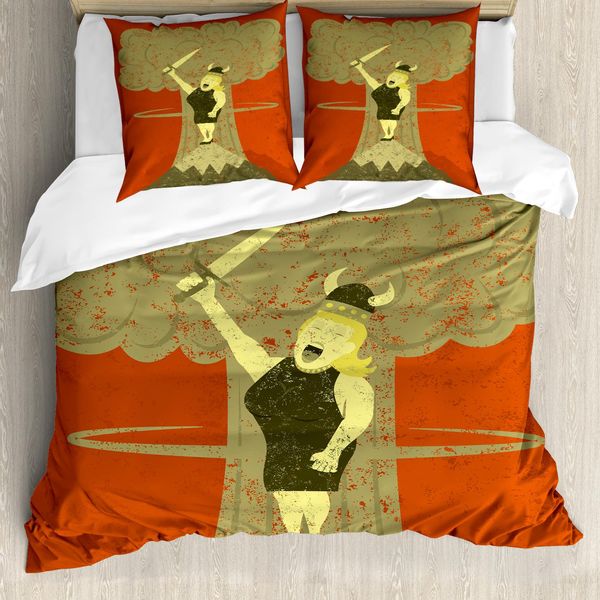 Abakuhaus Set Copripiumino Per Letto Singolo, Grunge Singing Lady, Antiacaro, Adatto A Chi Soffre Di Allergie, Con Federa, 200 Cm X 200 Cm - 80 X 80 Cm, Paprika Kaki-image