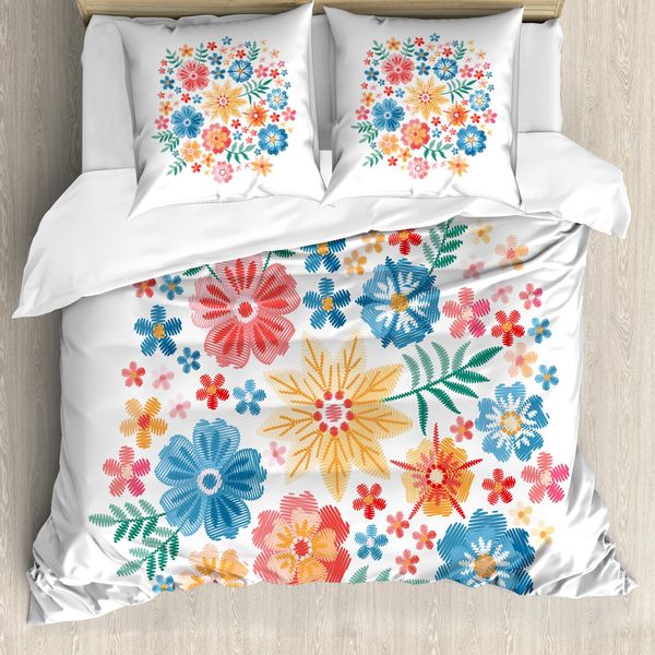 Abakuhaus Set Copripiumino Per Letti Singoli, Motivo Floreale Colorato, Antiacaro E Anallergico, Con Federa, 155 Cm X 220 Cm - 80 X 80 Cm, Arancione Pallido Blush-image