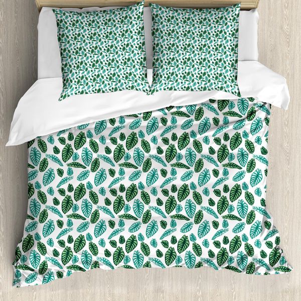 Abakuhaus Set Copripiumino Philodendron Per Letti Singoli, Alocasia Ritmica Artificiale, Antiacaro, Adatto A Chi Soffre Di Allergie, Con Federa, 155 Cm X 220 Cm - 80 X 80 Cm, Verde Menta-image