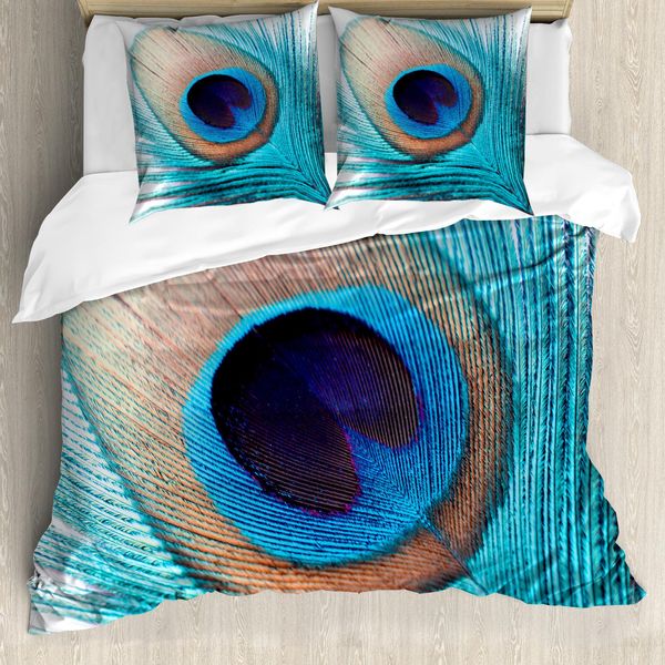 Set Copripiumino Abakuhaus Per Letti Singoli, Close Up Peacock Fluff Kunst, Antiacaro, Adatto A Chi Soffre Di Allergie, Con Federa, 155 Cm X 220 Cm - 80 X 80 Cm, Multicolore-image
