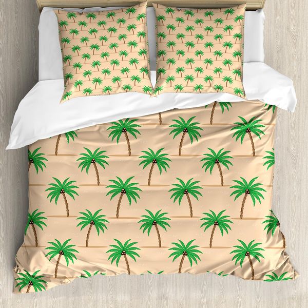 Abakuhaus Set Copripiumino Per Letti Singoli, Palma Ripetitiva, Antiacaro, Adatto A Chi Soffre Di Allergie, Con Federa, 155 Cm X 220 Cm - 80 X 80 Cm, Verde Pesca-image