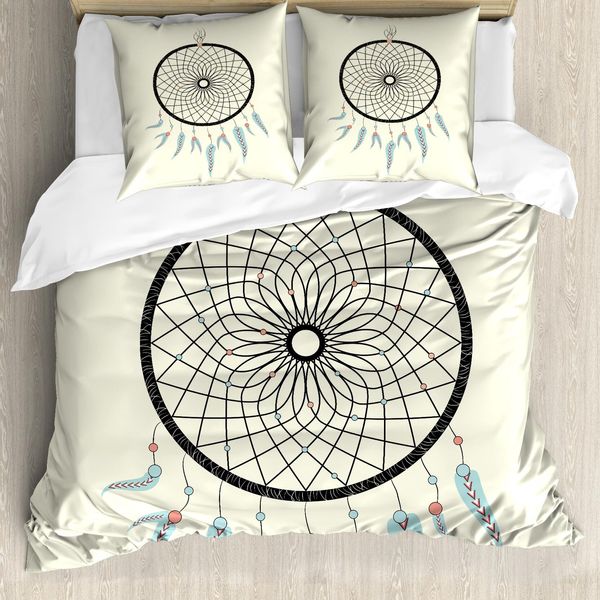 Abakuhaus Set Copripiumino Per Letti Singoli, Motivo Sporco-Acchiappasogni, Antiacaro, Adatto A Chi Soffre Di Allergie, Con Federa, 155 Cm X 220 Cm - 80 X 80 Cm, Crema, Azzurro Pallido, Grigio-image