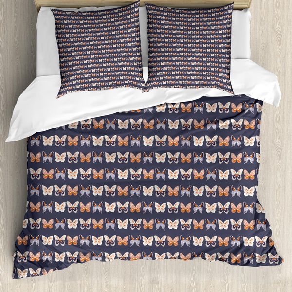 Abakuhaus Set Copripiumino Per Letti Singoli, Farfalle, Antiacaro, Adatto A Chi Soffre Di Allergie, Con Federa, 200 Cm X 200 Cm - 80 X 80 Cm, Dark Indigo Multicolor-image