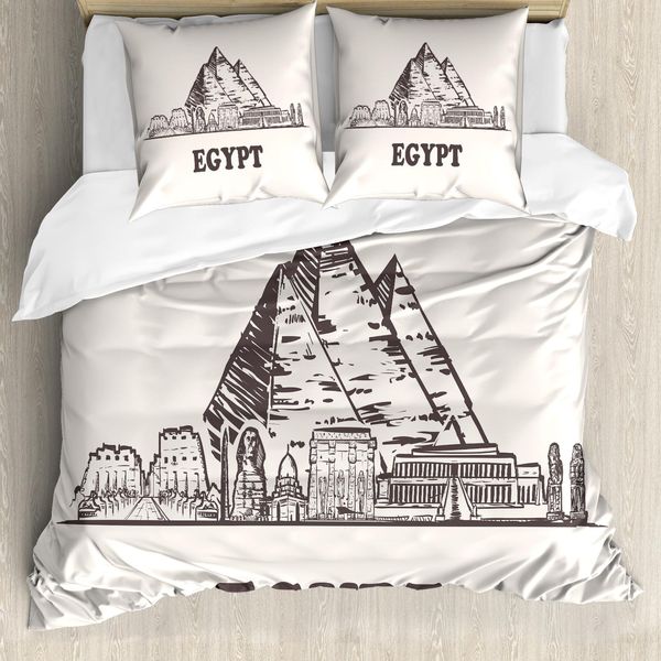 Abakuhaus Set Copripiumino Egiziano Weinlese Per Letti Singoli, Piramidi Di Cheope, Antiacaro, Adatto A Chi Soffre Di Allergie, Con Federa, 155 Cm X 220 Cm - 80 X 80 Cm, Grigio Talpa Scuro Eggshell-image