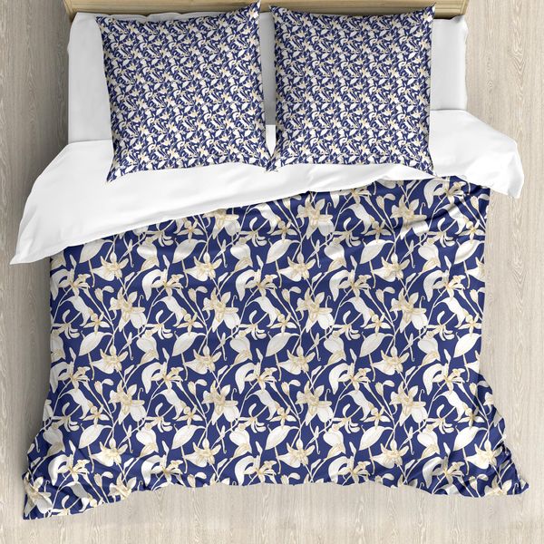 Abakuhaus Set Copripiumino Per Letti Singoli, Motivo Floreale Vintage Color Vaniglia, Antiacaro E Anallergico, Con Federa, 200 Cm X 200 Cm - 80 X 80 Cm, Beige Chiaro Indaco-image